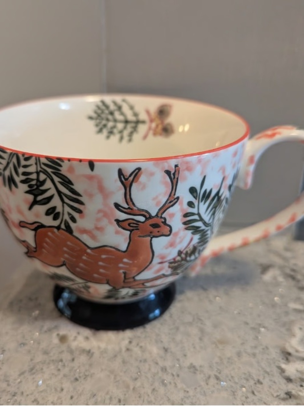 Ceramic Deer Mug in Coral and Black - Home Dining
